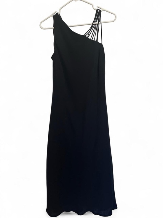 Vintage Dresses & Skirts - Vintage Y2K Asymmetric Multi-Strap Black Midi Cocktail Dress - Size 14